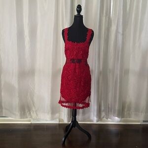 VENUS Red Floral Lace Mini Dress
